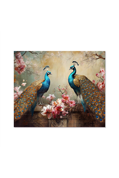 Printoot Peacock Canvas Wall Art Floral Bird Print for Classical Elegant Home Decor