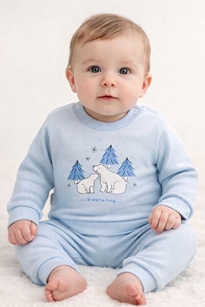 Erkek Bebek Kutup Ayısı ve Yavrusu Uzun Kollu Alt Üst Bebek Takımı
