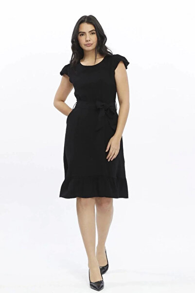 Bonnie Clyde فستان نسائي أسود بأكمام مكشكشة وتفاصيل على الكتف - أسود - BCP1.3...