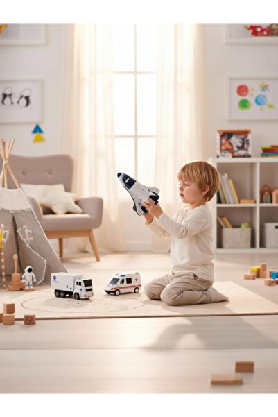 ctoy 5 Parça Araçlı Uzay Seti – Uzay Mekiği, Kamyon, Ambulans ve Astronot Oyu...