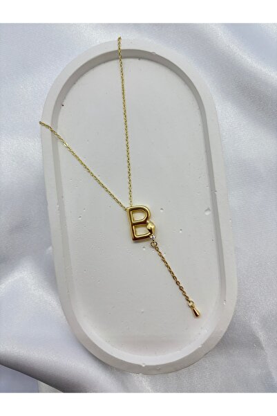 Home Gold Renk B Harf Kolyesi - Su Yolu Taşlı B Harf Kolye - Alya Kolyesi Tre...