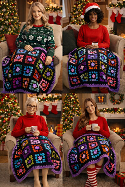 Perili Tv+Diz Battaniyesi Xmas Yılbaşı Örgü 185x125cm