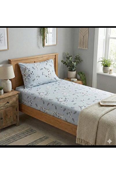 Home Single Fitted Sheet Set with Blue Floral Pattern
