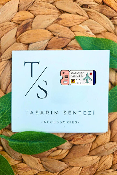 Tasarım Sentezi Rozet Metal Broş Beyaz Uçak Bileti Seyahat Tatil Check-in Tic...