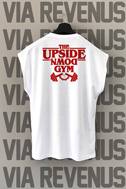 Vordevia The Upside down Gym Back Printed Zero Sleeve 100% Cotton Sports Tshirt