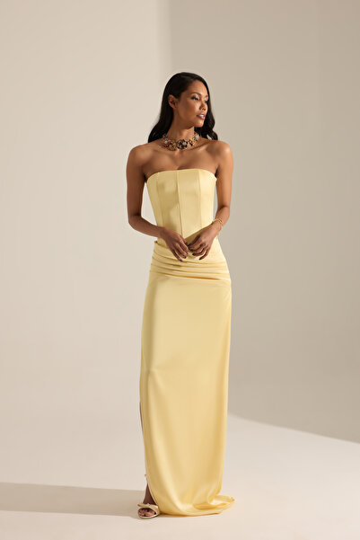 BETTY & SAM Daisy Sarı Straplez Gece Elbisesi