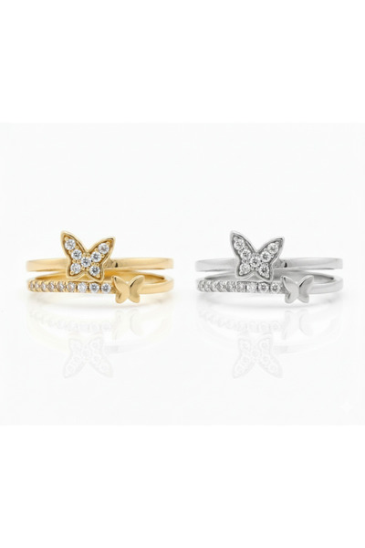 Ervalina مجموعة من خاتمين على شكل فراشة مرصعة بحجر الزركون (قابل للتعديل)