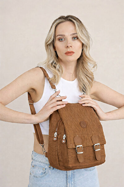 Alyaçantadükkanı Women's Beige Kipling Fabric Women's Shoulder And Backpack