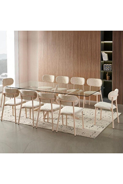 Tasamem Dafia Rectangular glass dining table with 10 chairs