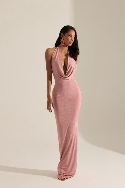 BETTY & SAM Magda Pudra Taşlı Uzun Elbise