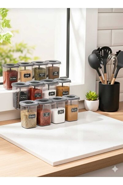 CELSEN HOME مجموعة من 12 قطعة من أوعية التوابل سعة 450 مل مع ملصقات وملعقة ذا...