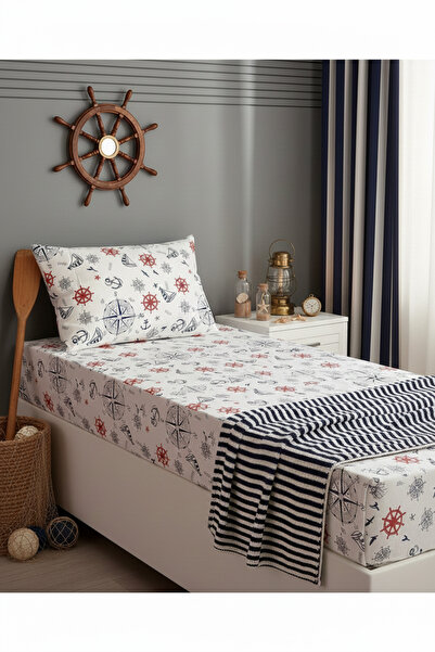 Home طقم ملاءات سرير مطاطية فردية بنمط بحار أحمر