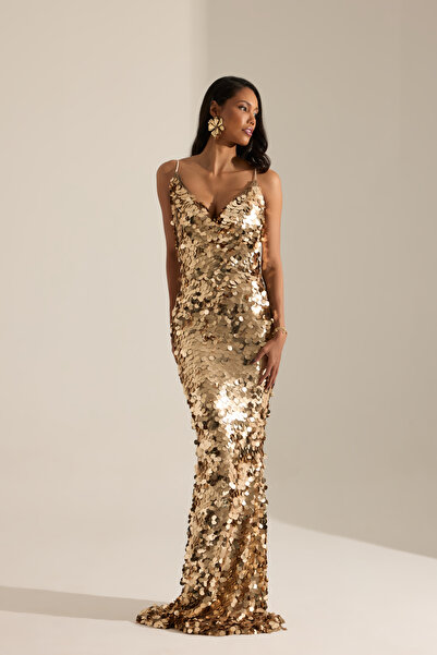 BETTY & SAM Noemie Gold Sedefli Payet Gece Elbisesi
