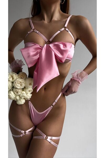Lucinda Homewear BOW GARTER SET PİNK JARTİYER TAKIM