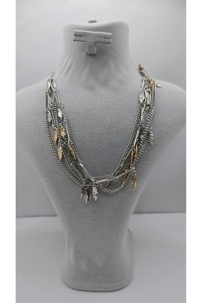 NO NAME Paslanmaz Çelik Gümüş Renk Çoklu Yaprak Zincir Charm Kolye