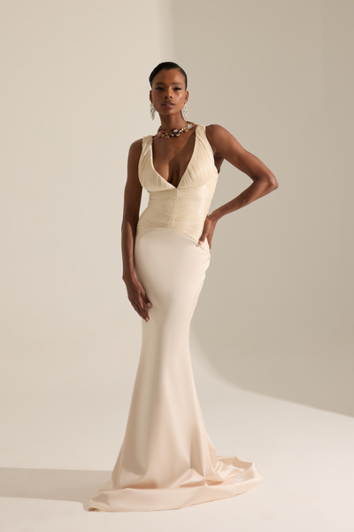 BETTY & SAM Toulouse Ekru Saten Gece Elbisesi