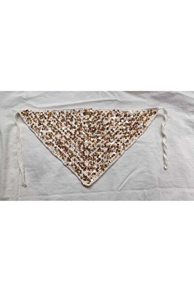 Kahvemavii Pullu Krem Örgü Bandana