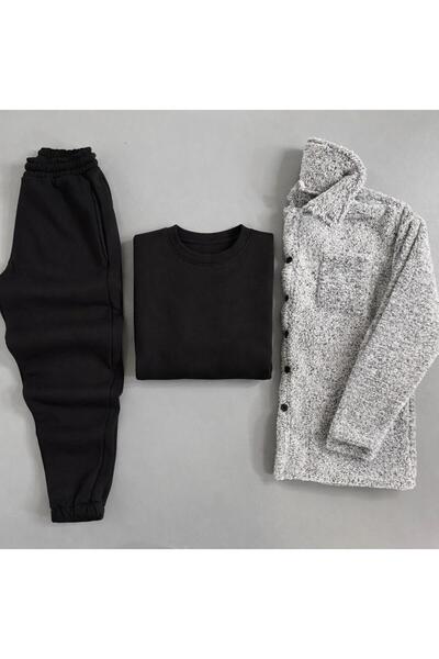 WENMİNG Jachetă de pluș pentru bărbați + 3 fire Ş cu căptușeală din fleece Set de trening pentru ciclism Combinație din 3 piese