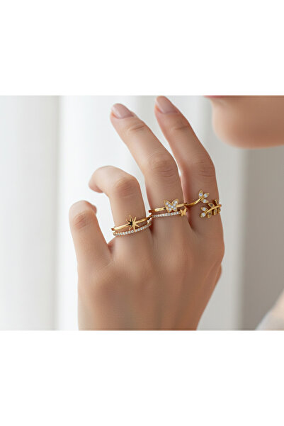 Ervalina مجموعة من 3 خواتم على شكل فراشة من الزركون (قابلة للتعديل)