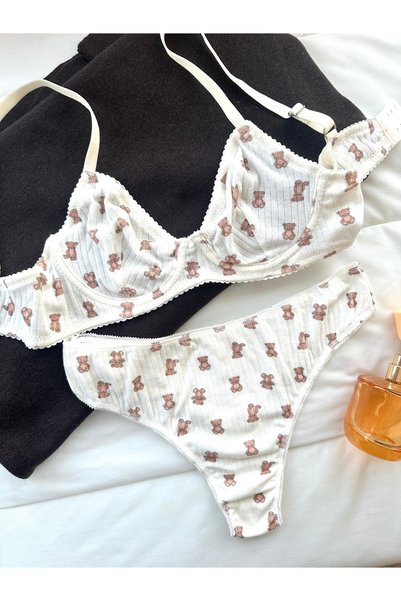 Feruzdesign Pamuklu Kahverengi Teddy Balenli Sütyen Takımı