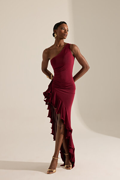 BETTY & SAM Lyon Bordo Yırtmaçlı Uzun Elbise
