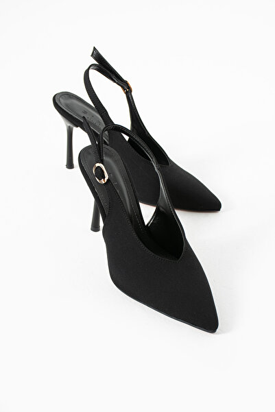 Sira Official Nysa Black Pointed Toe Open Back Thin Heeled Shoes
