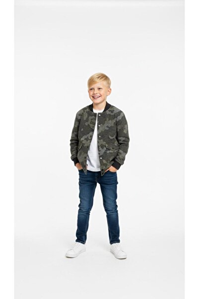 RBL COLLECTİON Erkek Çocuk Askeri Stil Kamuflaj Çıtçıtlı Mont