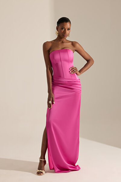 BETTY & SAM Daisy Neon Pembe Straplez Gece Elbisesi