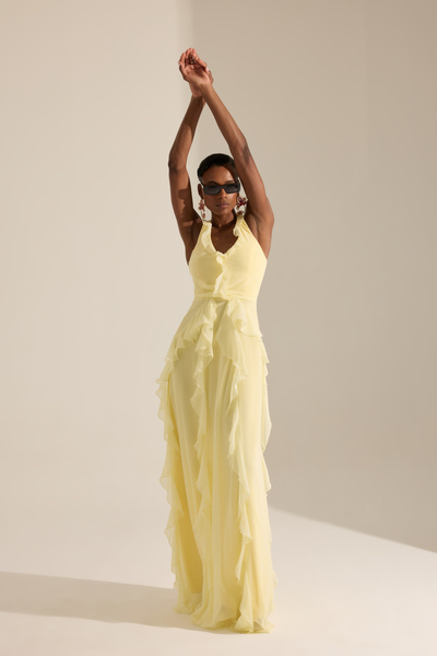 BETTY & SAM Mattina Sarı Fırfırlı Şifon Elbise