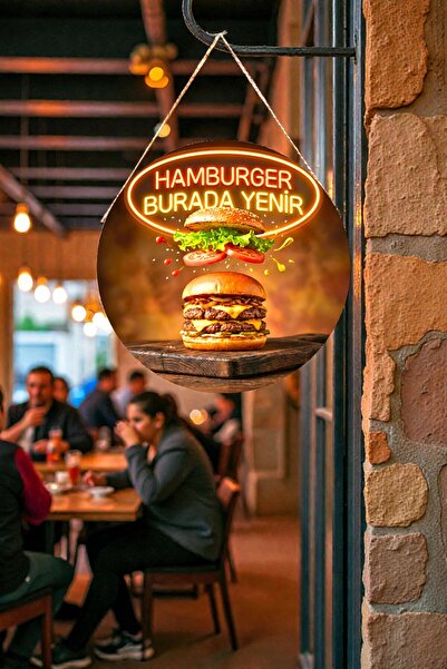 Nod Hamburger Eats Here Visual Stringed Wooden Wall Door Painting, Burger Shop, Fast Food, Restaurant Decor