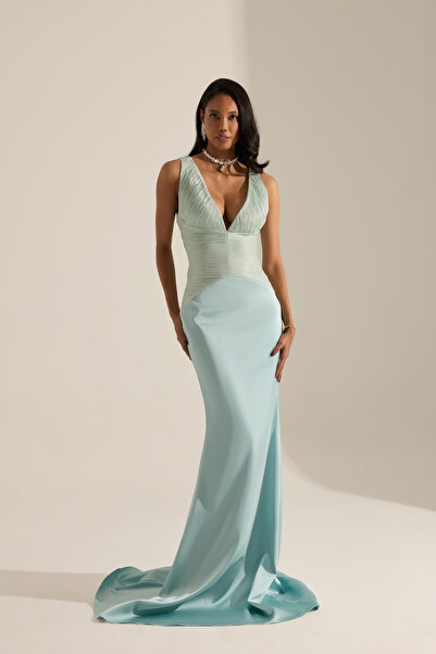BETTY & SAM Toulouse Su Yeşili Saten Gece Elbisesi