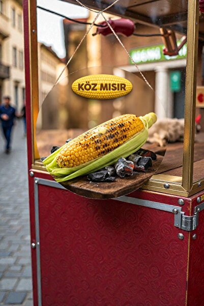 Nod Köz Mısır Görselli İpli Ahşap Duvar Tablosu, Sokak Lezzeti Mısır Tezgah S...