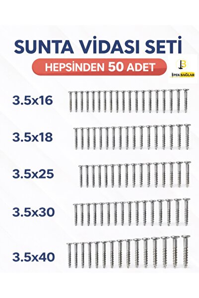 İpekbağlar STD 250 ADET SUNTA VİDA SETİ 3,5x16/3,5x18/3,5x25/3,5x30/3,5x40 50...