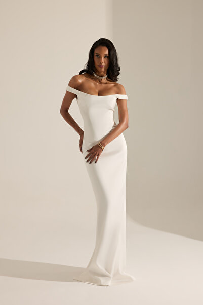 BETTY & SAM Marsala Beyaz Saten Gece Elbisesi