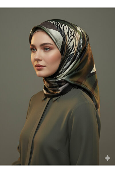 Picasso Silk Look Brown - Khaki - Black Crystal Scarf – Twill Stylish Design ...