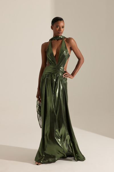 BETTY & SAM Nantes Metalik Yeşil Uzun Elbise