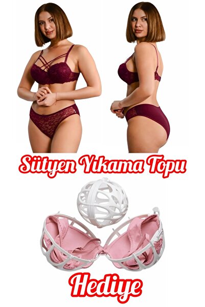 Ebru Set sutien și chiloți cu dantelă încrucișată Push Up (cu suport) EBR8061...