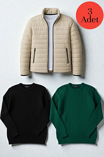 legends butik 3'lü Erkek Kışlık Kombin Paketi – 1 Adet Şişme Mont + 2 Adet Fi...