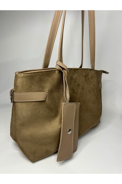 OZ&BU حقيبة كتف من جلد الغزال بتفاصيل محفظة من إيما (حجم كبير، مبطنة من الداخ...