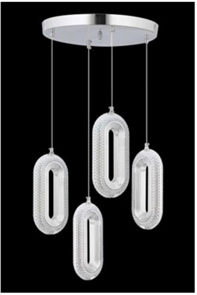AURA LIGHTING Krom 4'Lü Elips Akrilik Sarkıt 3 Renk LED Modern Kumandalı Aviz...
