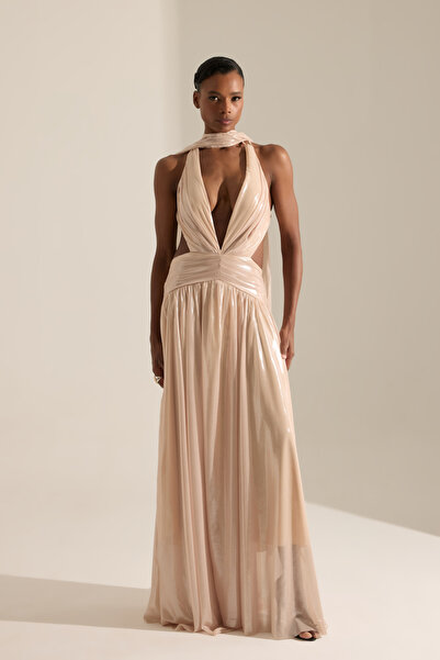 BETTY & SAM Nantes Metalik Pudra Uzun Elbise