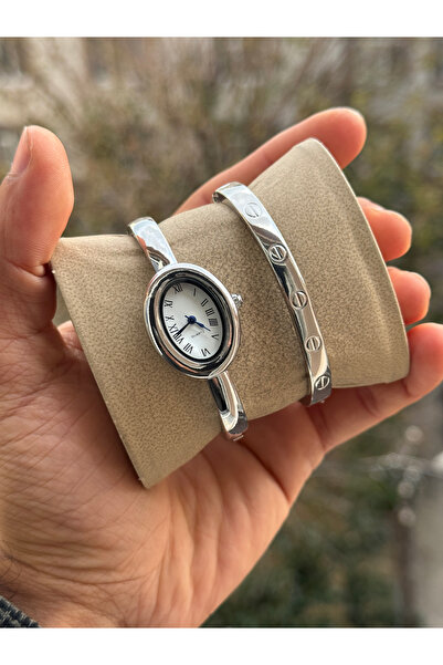 Tulpar Handcuff Model Oval Vintage Case Women's Wristwatch with Bracelet Gift