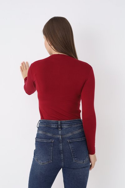 SIR İç Giyim Women's Burgundy Long Sleeve Crew Neck Bodysuit