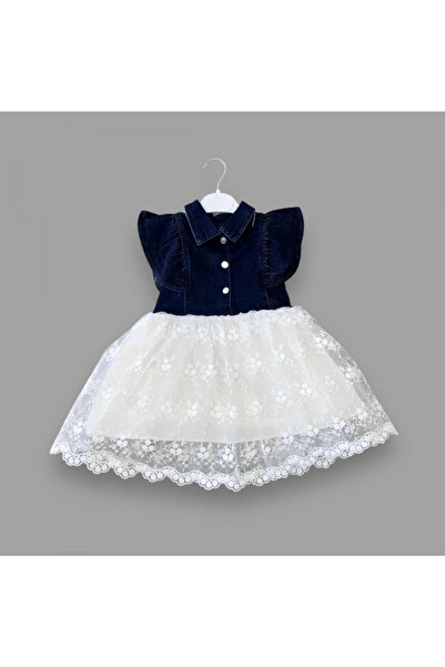 Marsilyan 2-3-4 Years Lined Embroidery Skirted Denim Fabric Buttoned Girl's Dress