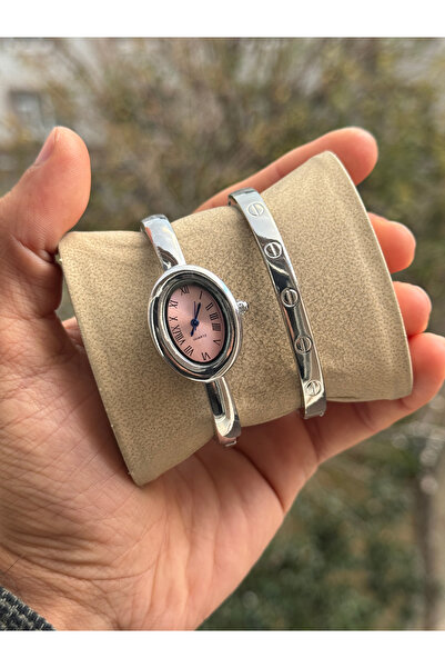 Tulpar Handcuff Model Oval Vintage Case Women's Wristwatch with Bracelet Gift