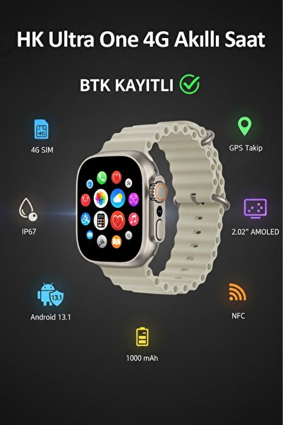 wearfit BTK Kayıtlı HK Ultra One 4G Android Akıllı Saat | 2.02” AMOLED | GPS ...