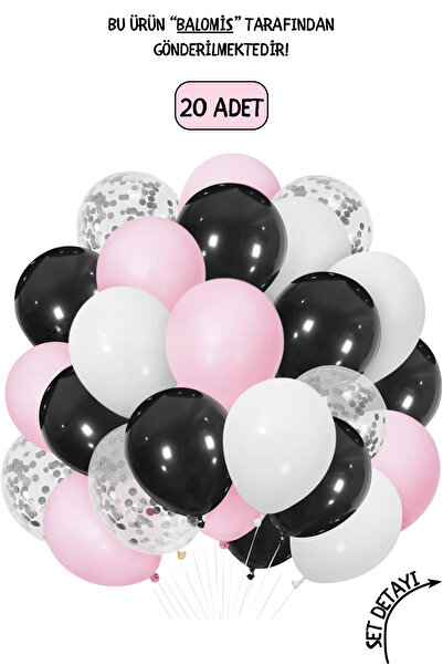 BALOMİS Pembe Siyah Beyaz Şeffaf Balon Seti 11 İnç Parti Konsepti