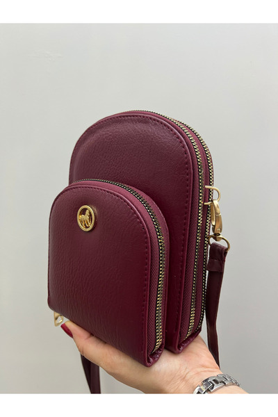 shiny ever Multi-Compartment Leather Strap Burgundy Women's Shoulder Bag