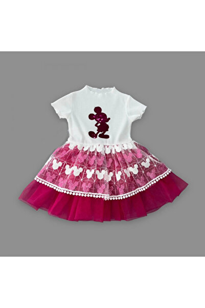 Marsilyan 1-2-3 Years Sequined Mickey Printed Embroidery Skirt Baby Girl Dress