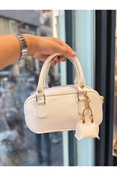 Larolina White Color Faux Leather Women's Hand and Shoulder Bag with Snap Fasteners and Adjustable Strap